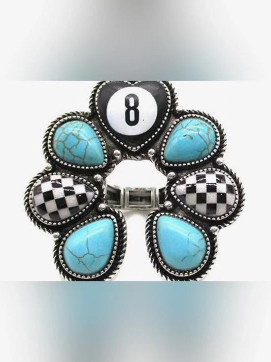 Turquoise & Black Check Eight-Ball Statement Bracelet