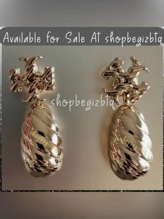 NWT Authentic Tory Burch Textured Rope Front Back Drop Earrings Shiny Gold