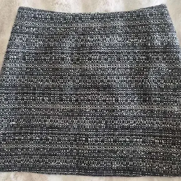 Tory Burch Black and White Metallic Tweed Mini Skirt