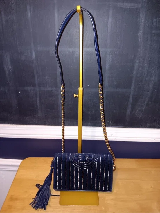 Tory Burch Flemming Leather & Suede Studded Bag Wallet Combo