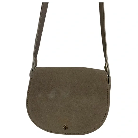 Tory Burch Olive Suede Crossbody Saddle Bag