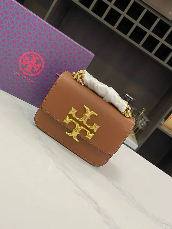 Tory Burch Eleanor Small Cognac Smooth Leather Gold Chain Crossbody Bag