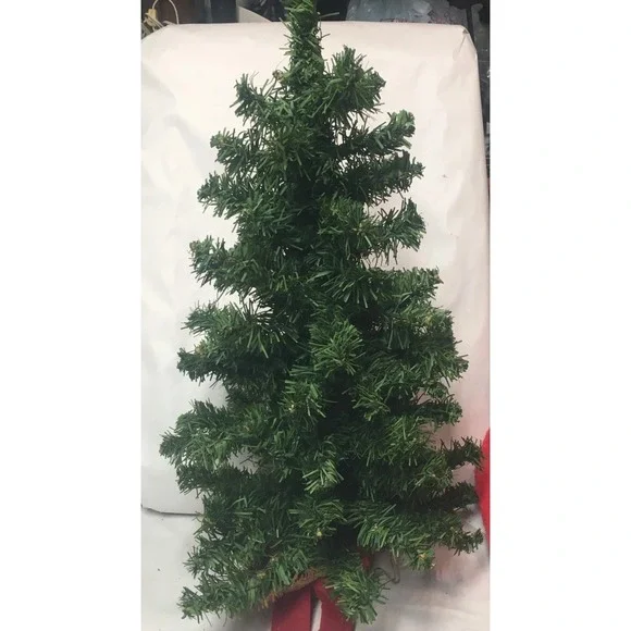 Vintage Primitive Green Artificial Christmas Tree Burlap Base 24
