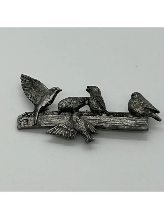 Pewter Bird Brooch M Bastian Vintage Pin 1999 Nature-Inspired Design