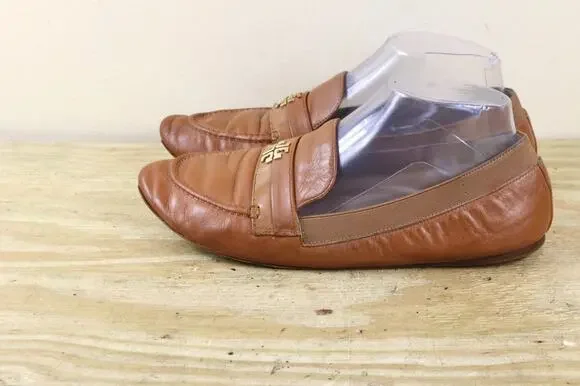 Tory Burch Loafers Women 8M Brown Leather Slip On Ballet Flats Shoes