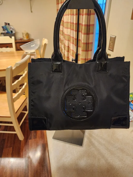 Tory Burch Black Nylon Tote with Patent Trim