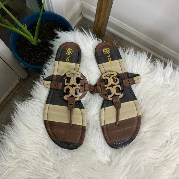 Tory Burch Striped Miller Leather Sandals