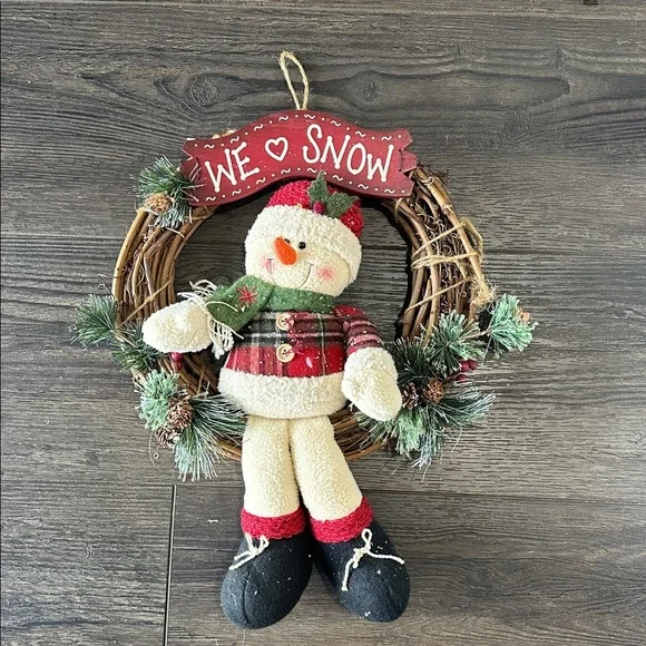 Festive Snowman Christmas/winter season Wreath - “We ❤️ Snow” 13”