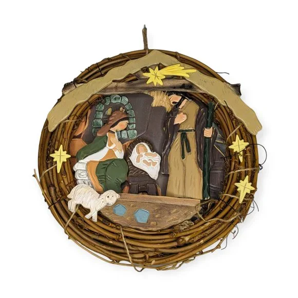Beautiful Christmas Nativity Grapevine Wreath 13.