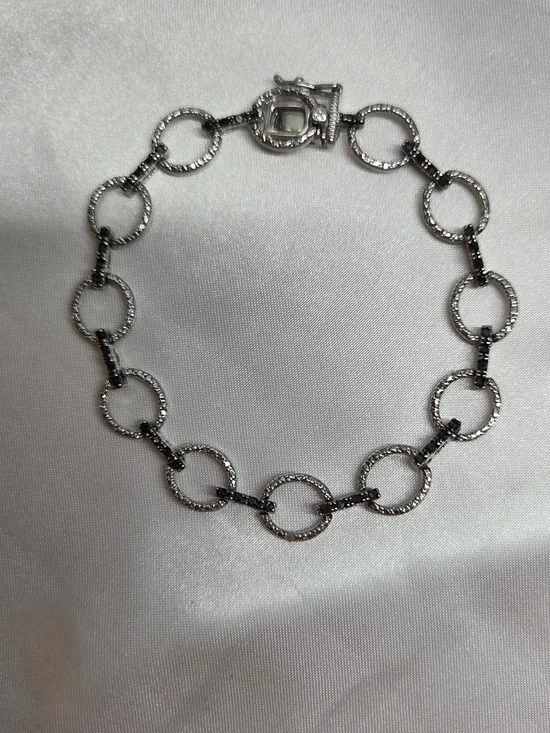Sterling Silver Black Diamond Circle Link Bracelet