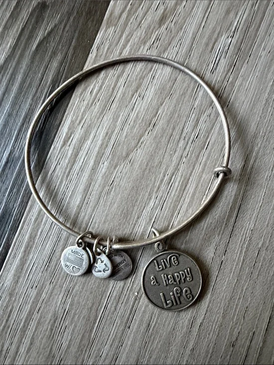 Alex and Ani silver-tone charm bangle with engraved discs