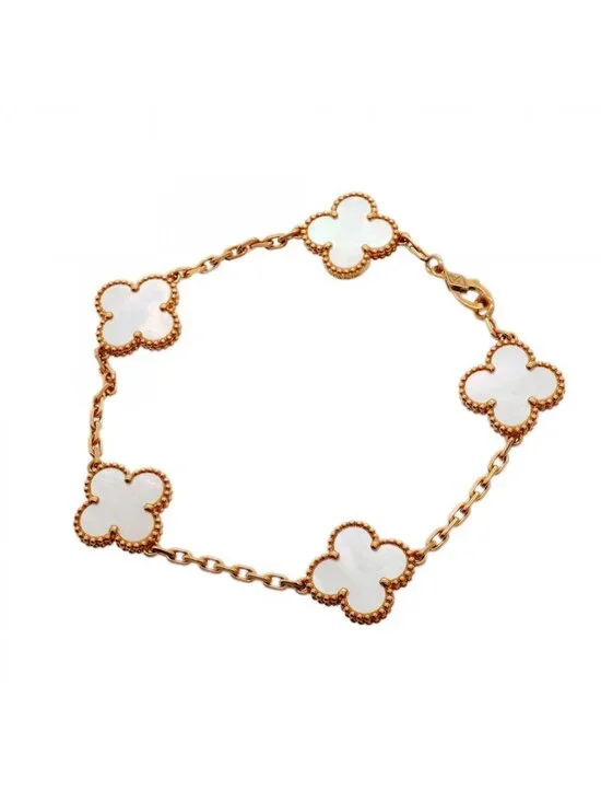 Van Cleef & Arpels Bracelet Vintage Alhambra 5 Motif 18k Yellow Gold Mother of