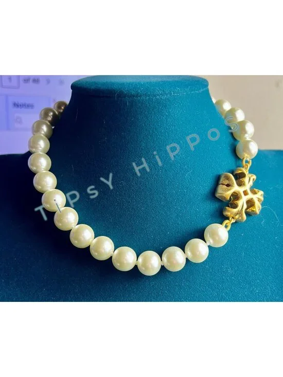 Tory Burch Roxanne Gold and Pearl Choaker Necklace