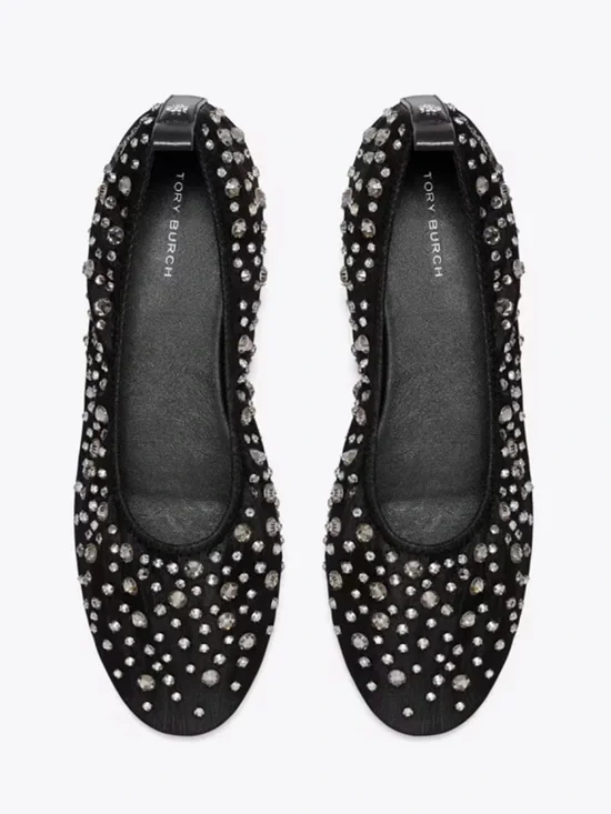 Tory Burch Black Crystal-Embellished Ballet Flats