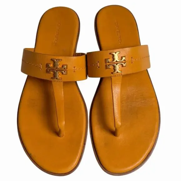 Tory Burch Orange and Gold MINI EVERLY FLAT SANDAL size 7.5