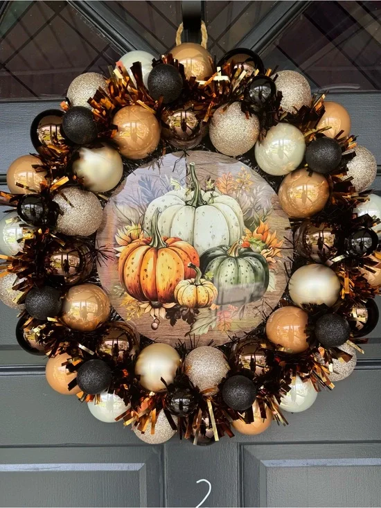 Harvest Orb Pumpkin Wreath in Orange, Black & Cream