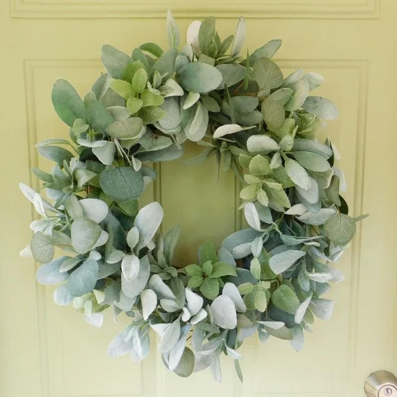Lambs Ear Wreath for Front Door, Spring Summer and Fall, Soft muted color