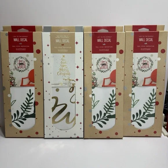 Lot 4 Holiday Lane We Wish You a Merry Christmas Peel Stick Gold Wall Wreath