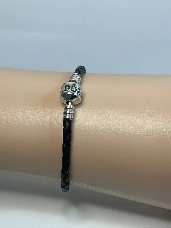 Pandora 925 Sterling Clasp Braided Leather Bracelet 4.6g- Size XS