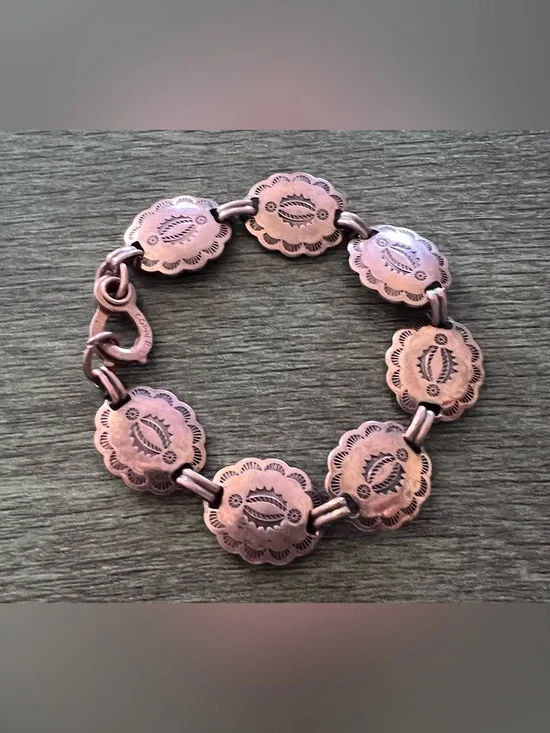 Vintage Fred Harvey Era Pure Copper Stamped Concho Style Bracelet