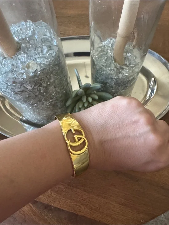 Gucci Gold Double G Logo Cuff Bracelet