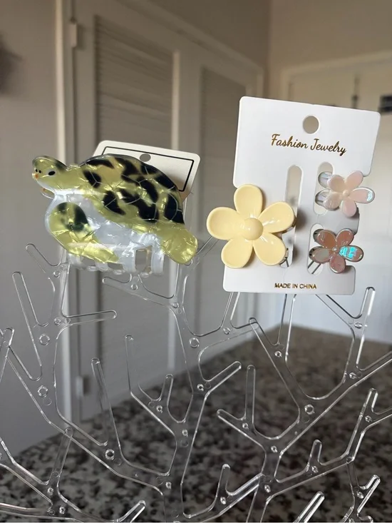 Yellow Turtle Hair Clip & Flower Stud Set - Kids Accessories
