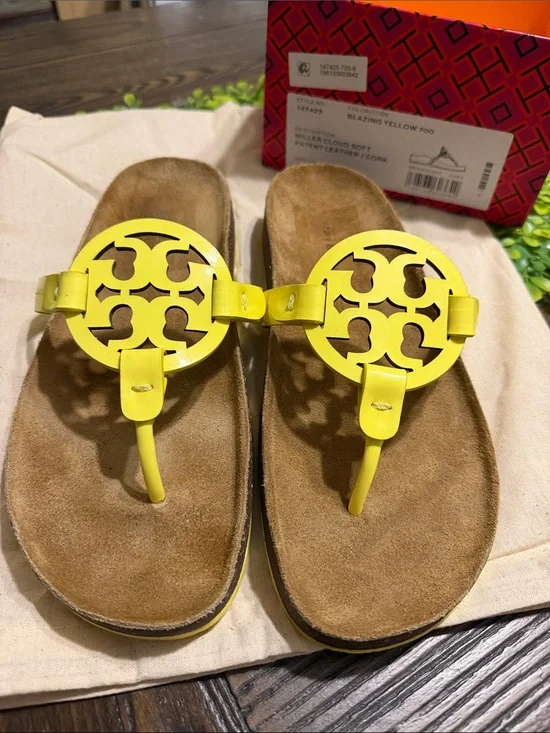 Tory Burch Yellow Miller Thong Sandals with Logo Medallion