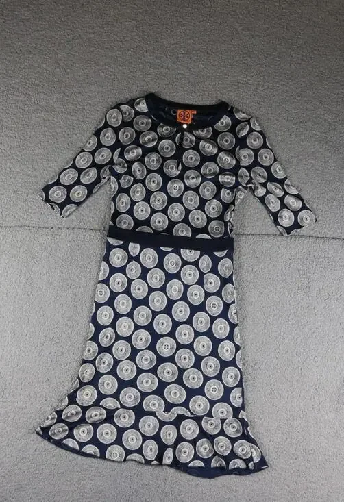 Tory Burch Dress Xs Blue White Silk Kayla Midi Dress Pull Over Jersey
