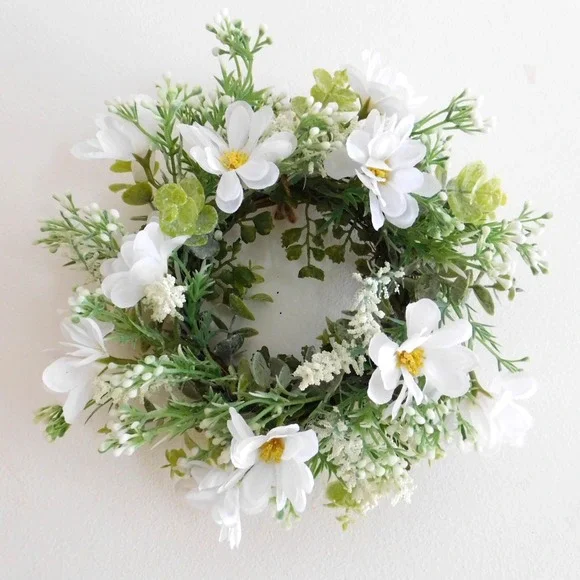 Dusty Miller‎ Mini Wreath Eucalyptus White Flowers Candle Ring Wedding decor