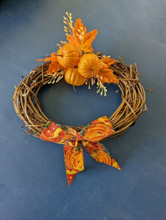 Grapevine Wreath Autumn Pumpkin Grapevine Wreath with Orange Bow 9.5 x 7