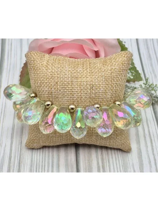 AB Aurora Borealis Crystal Dangle Teardrop Cha Cha Stretch Bracelet Statement