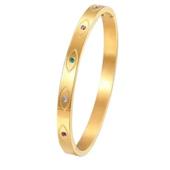Evil eye Gold Bangle with Multicolor N928