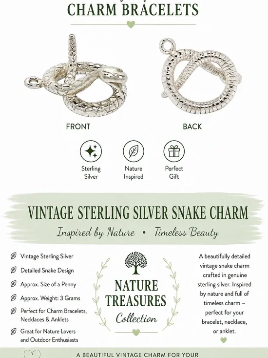 Vintage Sterling Silver Snake Charm - Nature Treasures