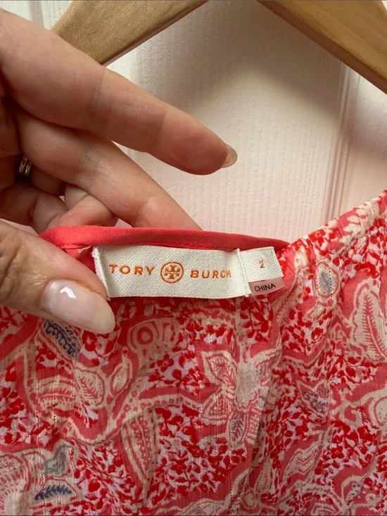 Tory Burch Melon Emmarentia Floral Shift Dress Red Pink Size 2 Summer Resort