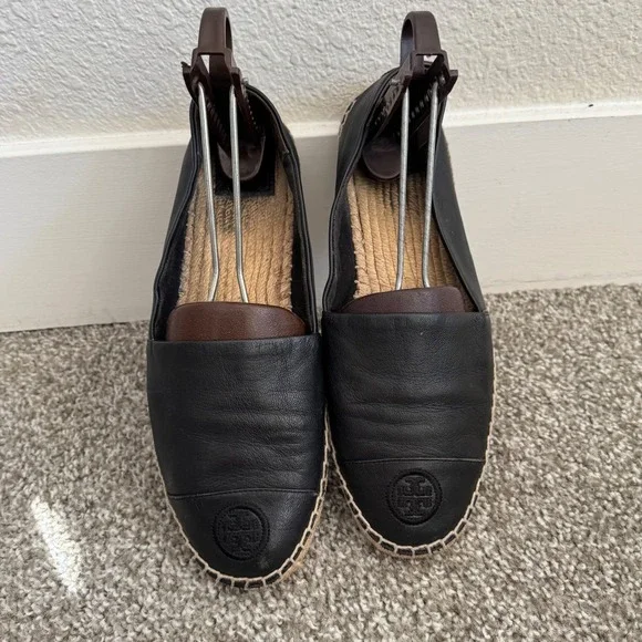 Tory Burch Black Nappa Leather Color Slip On Espadrille‎ Flats 9.5 Quiet Luxury
