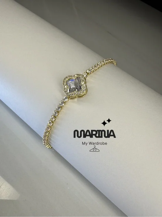 MARINA Gold Bracelet with Clear Crystal Flower Accent
