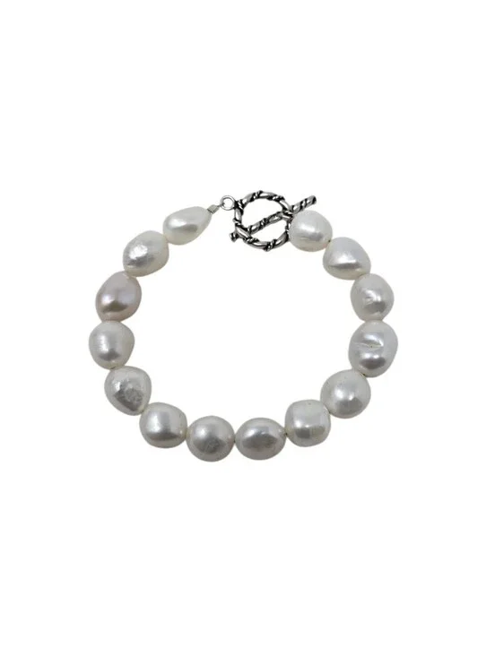 Handmade Baroque Freshwater Pearl Bracelet With Silver Tone Toggle Clasp