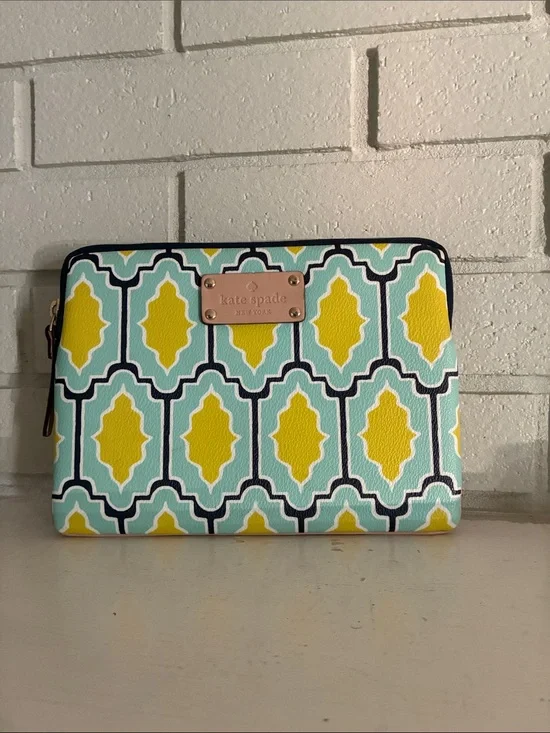 kate spade Mint Green and Yellow Geo Cabana Pattern Tablet E-Reader Sleeve