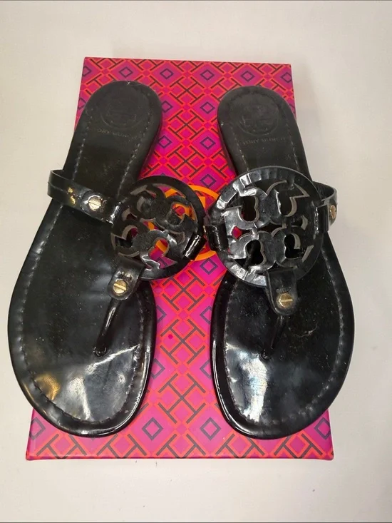 Tory Burch Black Patent Miller Thong Sandals