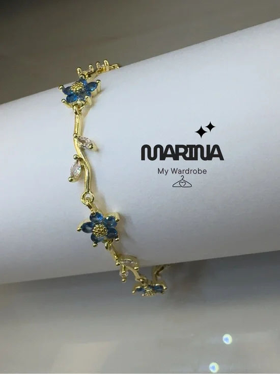 MARINA Gold-Tone Bracelet with Blue Flower Accents