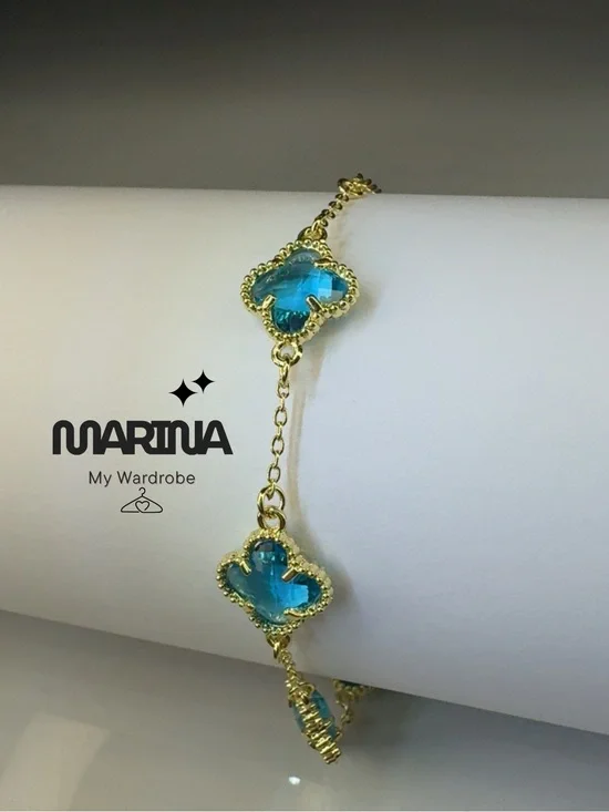 MARINA Gold Bracelet with Blue Clover Crystal Accents