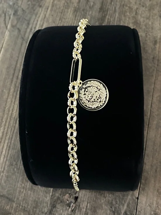 241 NWT PRETTY BIRD Tarnish Proof Chunky Turkish Resat Coin Bracelet 7.5”