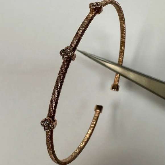 Delicate Rose Gold Floral Accent Cuff Bracelet