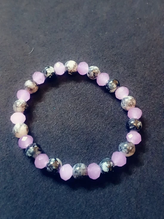 Lavender & Gray Faceted Bead Stretch Bracelet