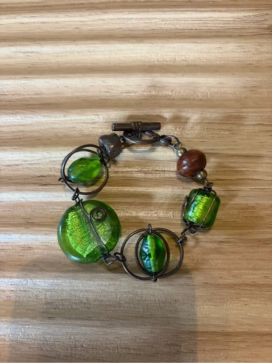 Artisan Wire Wrapped Glass Statement Bracelet