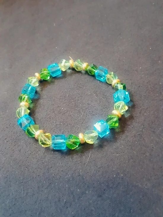 Blue and Green Crystal Bead Stretch Bracelet - Unbranded