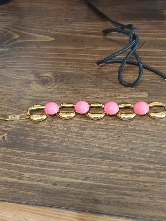 Kate SPADE Gold Link Bracelet with Pink Cabochon Accents