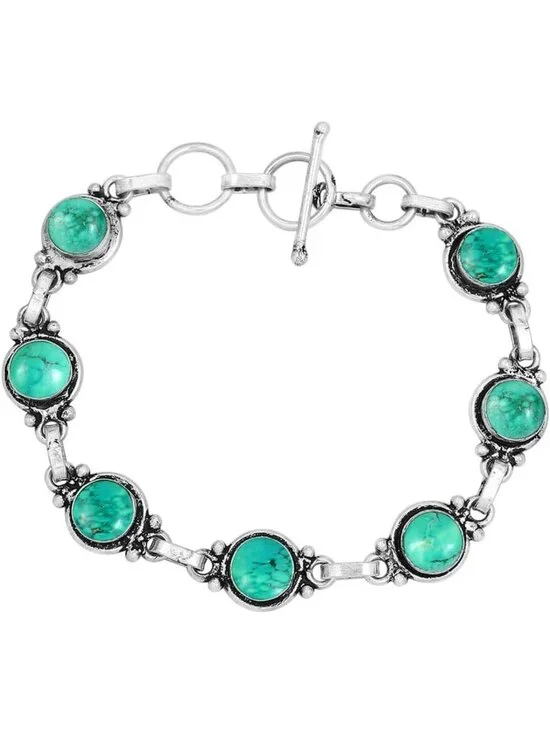 Vintage Bohemian Gemstone Bracelet - Handmade Silver Plated Adjustable Jewelry
