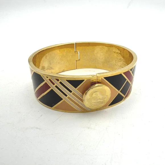 Spartina 449 Bangle Bracelet Women Gold Enamel Geometric Mermaid Clasp