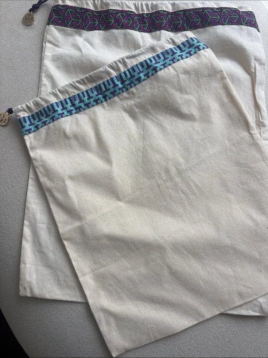 Tory Burch Canvas Dust Bags with Blue and Purple Trim